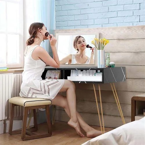 Vista 2 de TOMYEUS Escritorio de PC de lujo mármol escritorio con cajón para dormitorio, mesa de estudio, tocador, tocador, mesa de escritura a la moda con 2