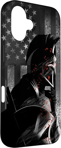 Vista 3 de Funda patriótica para iPhone 16 con bandera de Estados Unidos Spartan Warrior griego antiguo