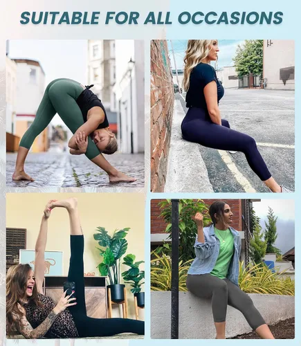Vista 2 de YOLIX Paquete de 7 leggings capri para mujer, cintura alta, color negro, suave, pantalones de yoga para entrenamiento