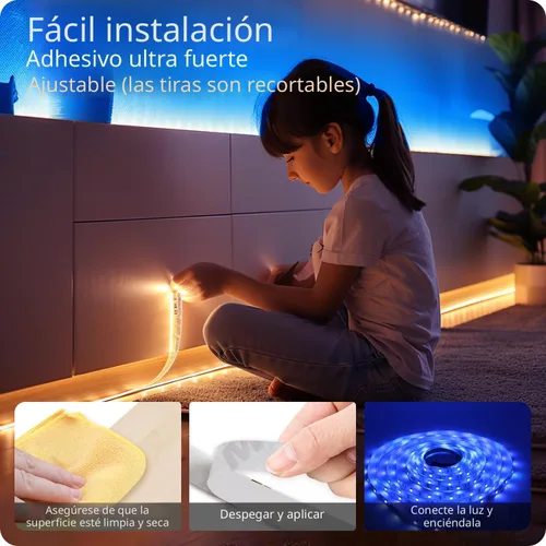 Vista 4 de DAYBETTER - Tiras de luces LED de 110 pies, tiras de iluminación inteligentes con control remoto de aplicación, luces RGB que cambian