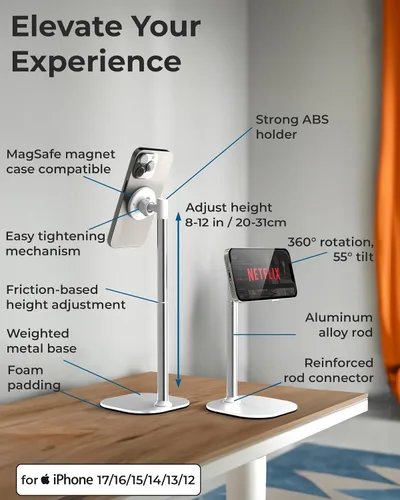 Vista 6 de COOPER MagStand, Soporte Magnético Ajustable para iPhone para Escritorio y Soporte para Teléfono para Grabación de Video, Compatible con MagSafe
