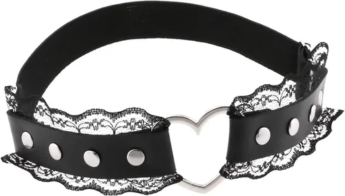 Vista 3 de Liguero de encaje para mujer, liguero ajustable en forma de corazón, ligas góticas punk, 2 piezas