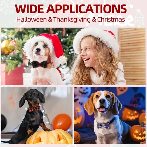 Vista 4 de PAWCHIE Corbatas de moño para perro de Halloween, 6 piezas, lindo collar de perro, accesorios de collar de aseo ajustable, pajaritas para perros