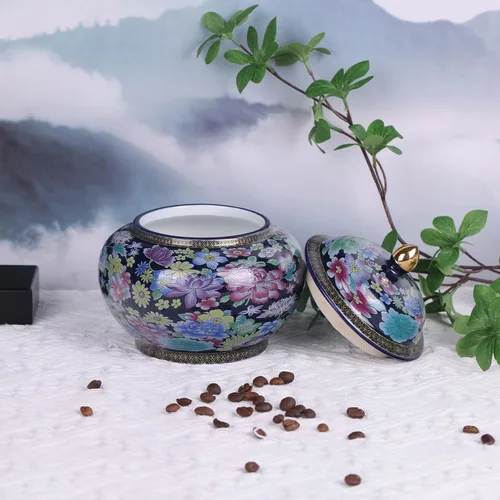 Vista 7 de Tarro clásico de jengibre esmaltado, hecho a mano, diseños inspirados en la dinastía Yuan y Ming, motivos florales de colores vibrantes en jarrón