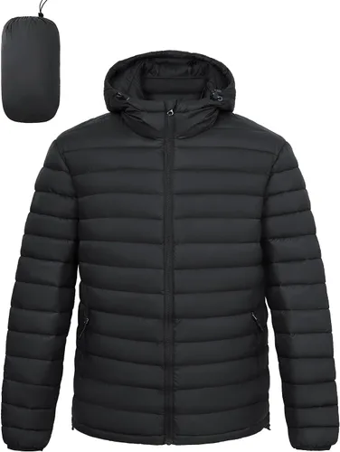 Vista 10 de Chaqueta acolchada ligera y plegable para hombre, con capucha, aislada, resistente al agua, para esquí, senderismo, viajes