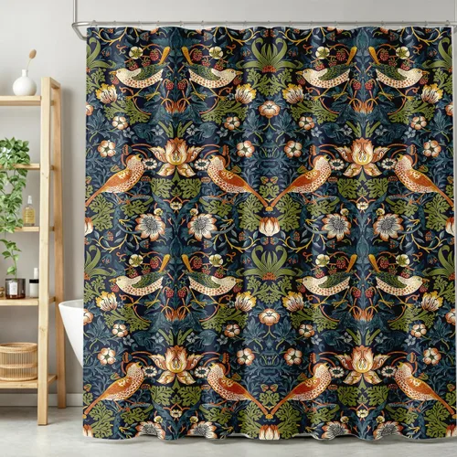 Vista 12 de Cortina de ducha con 12 ganchos para baño, 72 x 72 pulgadas, diseño floral bohemio con hojas tropicales retro y florales (bohemio floral-1)