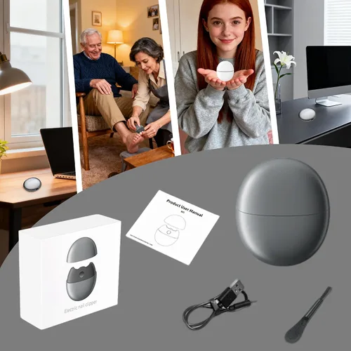 Vista 4 de Cortauñas eléctrico automático con luz y cubierta magnética, recortador de uñas recargable por USB con almacenamiento de restos de uñas, seguro