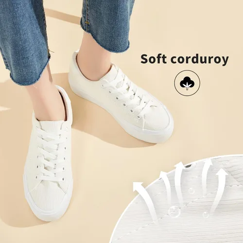 Vista 3 de THATXUAOV Zapatillas de deporte de plataforma para mujer, zapatos de tenis blancos casuales de moda