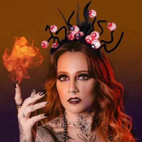 Vista 6 de DRESBE Diadema de ojos de Halloween, diadema de ojos negros, accesorios para el cabello para mujeres y niñas
