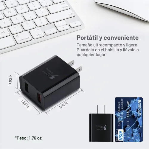 Vista 4 de Paquete de 2 bloques de cargador rápido USB A, cargador de pared de carga negro