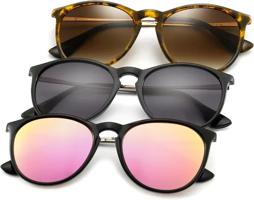 Vista 15 de SUNGAIT Gafas de sol redondas vintage prémium para mujeres y hombres Gradiente ámbar/marrón