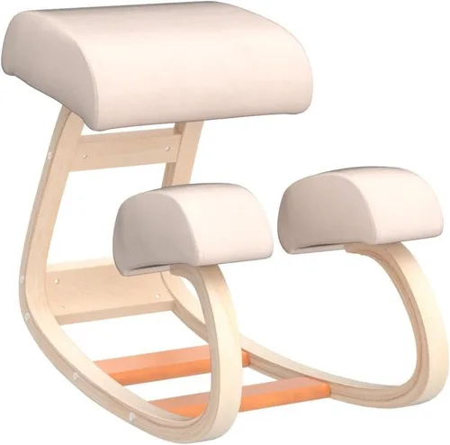 Vista 4 de Austin - Silla arrodillada, color blanco y lino de invierno, mecedora, hogar Diseño ergonómico de oficina, para sentarse activamente, cojines