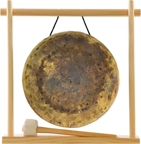 Vista 3 de 8" to 10" Gongs on My Little Pagoda Gong Stand Includes Stand, Mallet, & Your Choice of Gong/Perfect Desktop Gong/Sound Healing & Meditation/Bronze