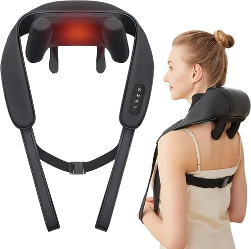 Vista 10 de Masajeador de cuello para aliviar el dolor de tejido profundo, alivia la tensión, amasador con calor, mejora la circulación, alivia el dolor Beige