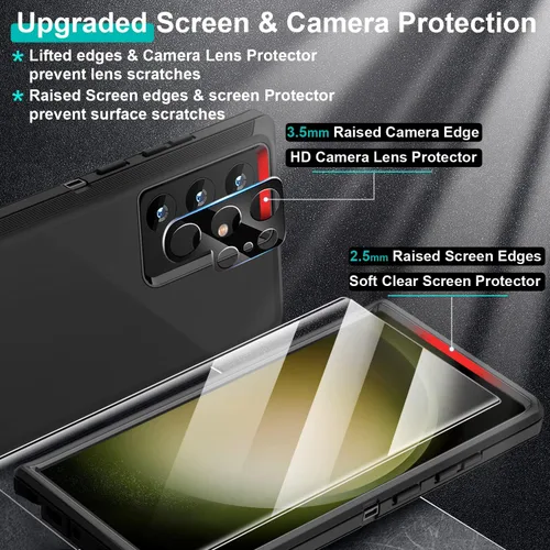 Vista 3 de Funda para Samsung Galaxy S23 Ultra: [grado militar a prueba de golpes] con 2 piezas [protector de cámara + protector de pantalla suave] Funda