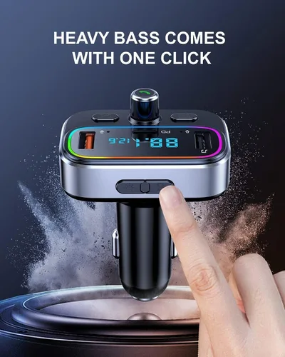 Vista 3 de Transmisor FM Bluetooth 5.4 para kit de adaptador de radio inalámbrico para automóvil, micrófono dual de llamadas manos libres, carga rápida de 18 W