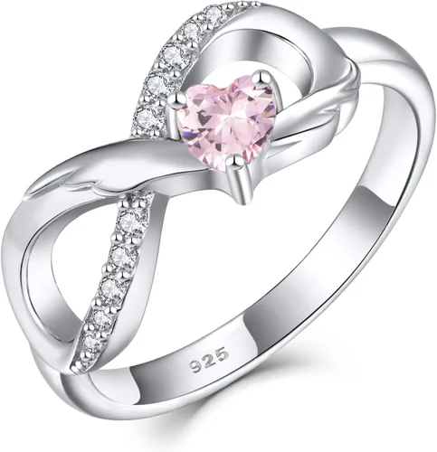Vista 15 de STARCHENIE Anillo de Promesa Infinita de Plata de Ley 925 con Alas de Ángel y Anillo de Corazón para Mujer Talla 5-10 01-Granate-Enero