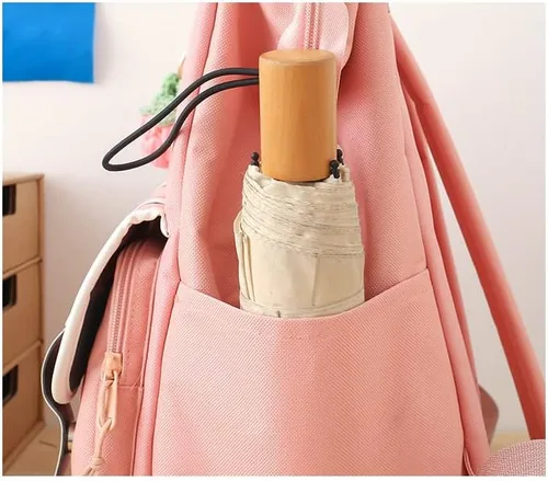 Vista 7 de CYee Juego de cuatro piezas de mochila estética con colgante Cutecore Kawaii mochila bandolera Fairycore suministros escolares, Púrpura