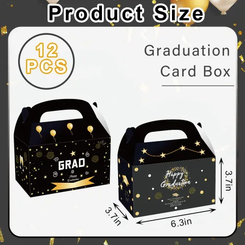 Vista 2 de Hying 12 cajas de regalo de graduación 2025 para regalos de fiesta, cartón negro y azul, bolsas de dulces para cupcakes de graduación, suministros