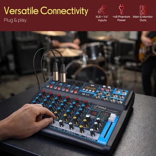 Vista 5 de Pyle - Mezclador de audio profesional, tablero de sonido, consola de mesa, sistema de interfaz de 8 canales, USB digital, Bluetooth, MP3, entrada