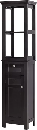 Vista 4 de Spirich Gabinete de almacenamiento delgado para baño, armario alto y estrecho con puerta y estantes, torre de lino independiente (espresso)