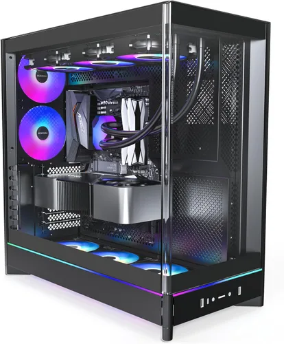 Vista 21 de Caja de PC Montech Serie HS ATX de torre media, PC para juegos, alto flujo de aire, diseño reversible, panel frontal curvo robusto de vidrio