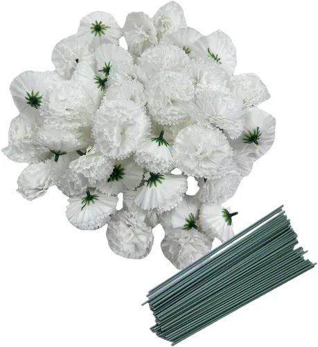 Vista 11 de Rikyo Juego de 50 cabezas de flores de clavel de seda artificial con tallos, rellenos de jarrón, cabezas de flores de caléndula para decoración