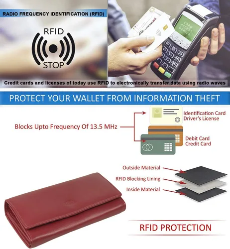 Vista 7 de Mou Meraki - Billetera o bolsa de mano de cuero genuino, con bloqueo de seguridad RFID, con escudo contra el robo de identidad, para mujeres