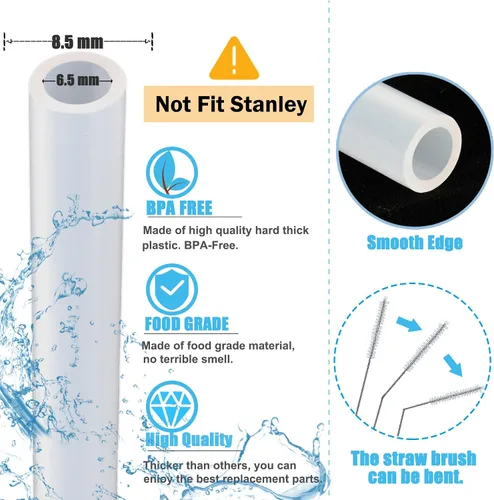 Vista 3 de Greant Paquete de 6 popotes de repuesto para botella Hydro Flask con tapa de popote de boca ancha, 9.8 pulgadas de largo x 0.33 pulgadas de ancho