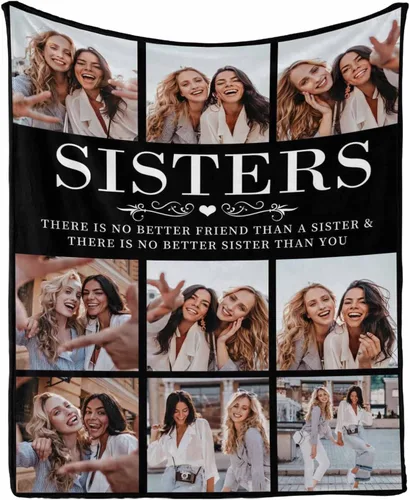 Vista 7 de InterestPrint Manta personalizada con fotos para mejor amiga, manta de cama personalizada para amiga, hermana, textos personalizados de fotos