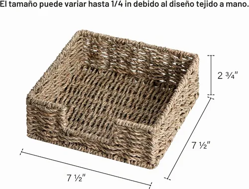 Vista 2 de StorageWorks Servilletero de hierba marina para mesa, cestas de mimbre para baño, dispensador de servilletas rústico para comedor, sala