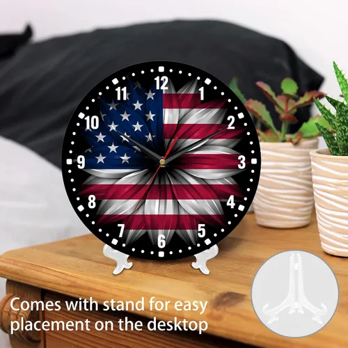 Vista 3 de SPUNKER Reloj de pared con bandera estadounidense, reloj de pared de cocina con bandera estadounidense, reloj de día de la independencia de 10