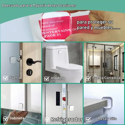 Vista 4 de Protector de pared para tope de puerta, protector de pared contra pomos de puerta, resistente, autoadhesivo, suave y transparente, lavable
