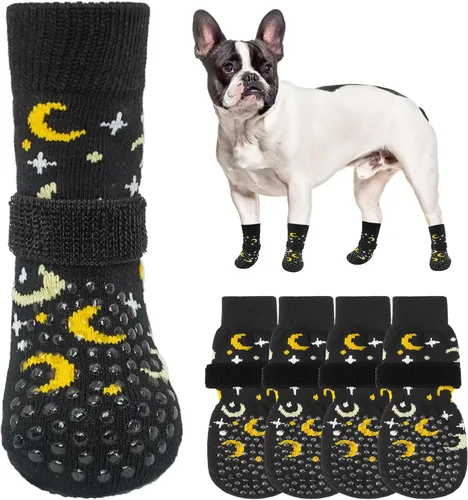 Vista 29 de SCENEREAL 6 piezas de calcetines antideslizantes para perros para prevenir lamido de patas para pavimento caliente/frío, calcetines de agarre
