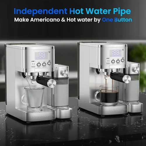 Vista 12 de URintells Cuising - Máquina de café expreso de 20 barras con espumador Cafetera con sistemas de calentamiento rápido duales de 1350 W y 1000 W