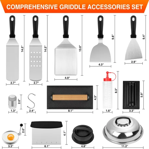 Vista 2 de Kit de accesorios para parrilla, juego de 25 piezas de accesorios de parrilla de parte superior plana para Blackstone y Camp Chef, juego