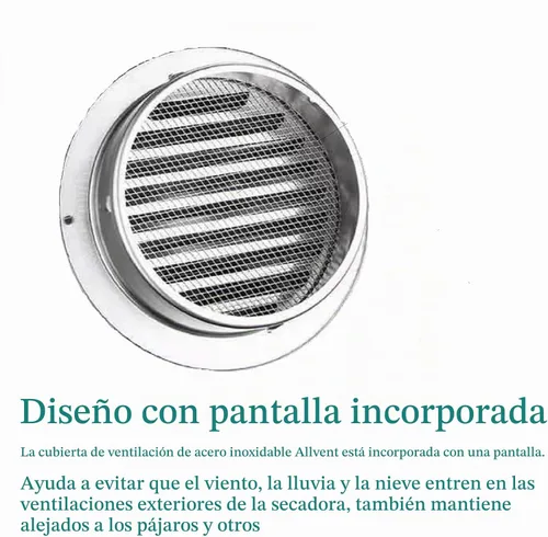 Vista 6 de Cubierta de ventilación de pared de 4 pulgadas Allvent, rejilla de escape redonda de acero inoxidable, salida de ventilación de aire de pared