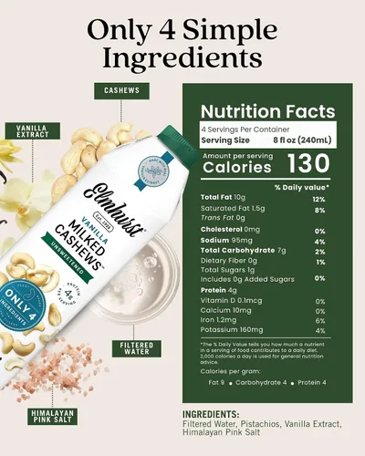 Vista 2 de Elmhurst 1925 Vanilla Cashew Milk Unsweetened - 32 Fl Oz (6-Pack)