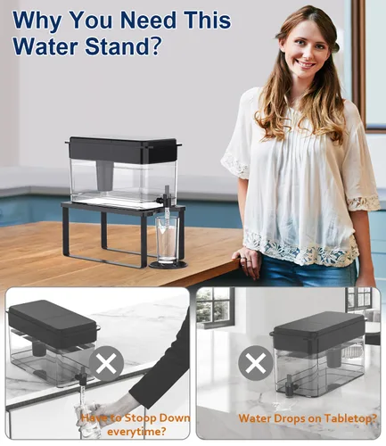 Vista 2 de Soporte dispensador de filtro de agua con bandeja de goteo, 7.9 pulgadas de ancho x 14.9 pulgadas de profundidad x 7 pulgadas de alto, soporte