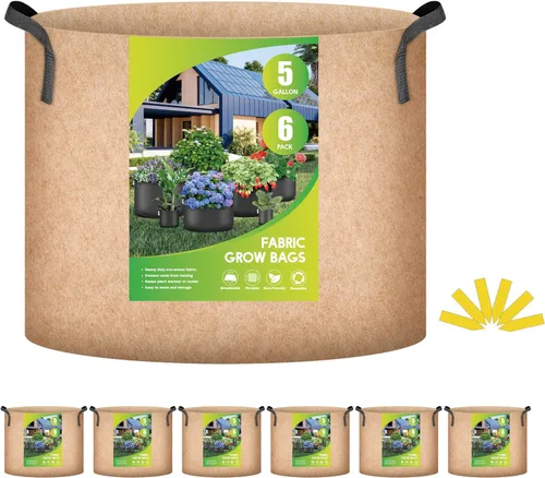 Vista 17 de iPower - Bolsa de cultivo para plantas de 5 galones, paquete de 6, resistentes, de tela con asas de nylon, contenedores de 300g de tela no tejida