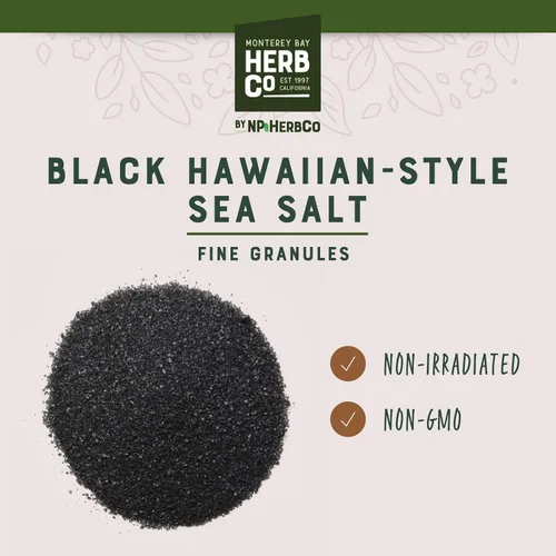 Vista 3 de Monterey Bay Herb Co. Sal marina hawaiana negra Sal de lava negra para alimentos asados y a la parrilla Sal de acabado o uso cosmético 1/4 lb