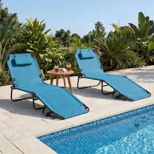 Vista 2 de GYMAX Sillón de playa, silla para tomar el sol, silla plegable ajustable reclinable con agujero para la cara