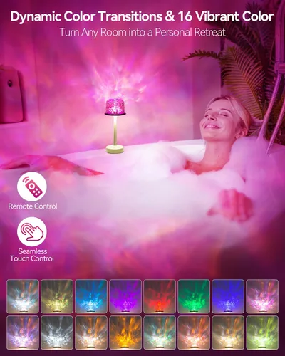 Vista 4 de Lámpara de ducha recargable impermeable para ducha interior, lámpara de baño, lámpara de cambio de color, proyector de ondas oceánicas, luz a prueba