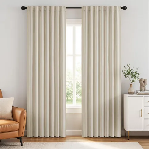 Vista 20 de ANRODUO Juego de 2 cortinas con bloqueo de luz del 99%, cortinas de 84 pulgadas de largo, cortinas negras para dormitorio, cortinas con aislamiento