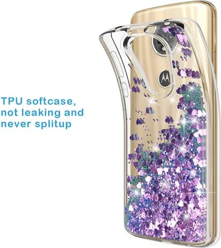 Vista 3 de Funda para Moto G6 Play, Moto G6 Forge con protector de pantalla de vidrio templado, Rosebono Quicksand Glitter Bling Liquid TPU Bumper Funda Púrpura
