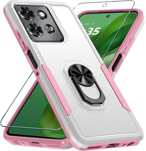 Vista 13 de Funda diseñada para Motorola Moto G 5G 2024 con soporte de anillo de metal integrado Protector de pantalla de vidrio templado, funda resistente