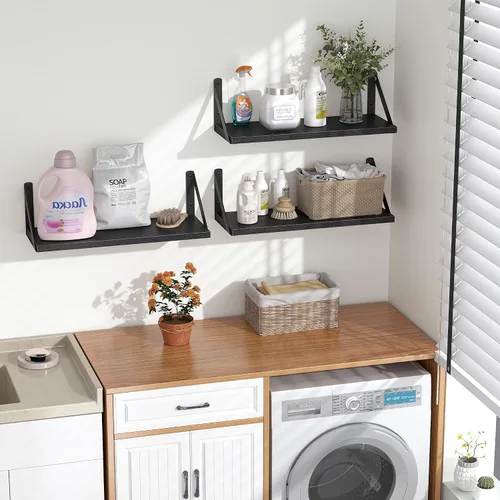 Vista 6 de Heimlove Estantes flotantes para pared, estantes flotantes de madera de 16 pulgadas de largo, juego de 3, estantes colgantes para montar en la pared