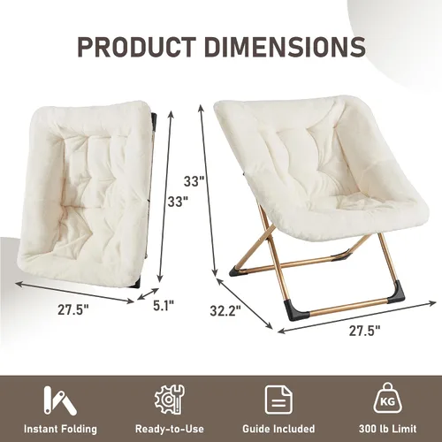 Vista 3 de Youtanic Comfy - Silla tipo platillo de gran tamaño, silla de lectura de piel sintética suave para adultos, marco de metal XL estable y almohadilla