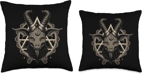 Vista 3 de Satanic Goat Head Baphomet Pentagram Occult Evil Pagan Throw Pillow