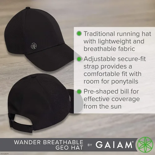 Vista 4 de Gaiam - Gorro de bola transpirable para mujer diseño de pico preformado tamaño ajustable para correr